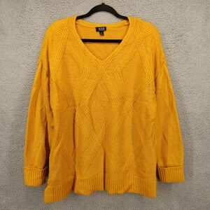 a.n.a. V-Neck Sweater XL Diamond Knit Pullover Long Sleeve Mustard‎ Yellow